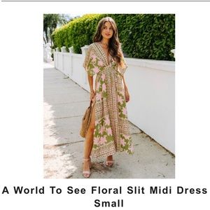 A World To See Floral Slit Midi Dress - Vici